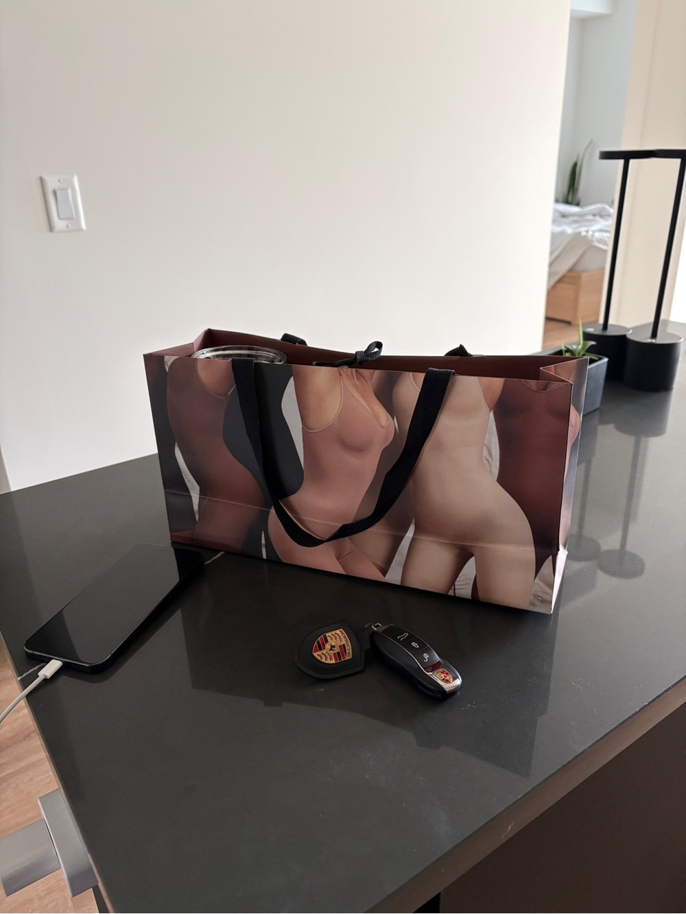 Designer Skims Printed Tote Bag with Black Straps
